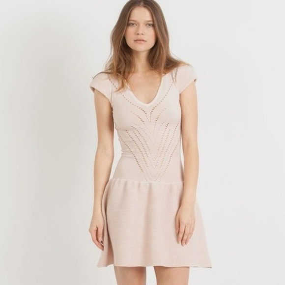Maje Dresses & Skirts - Maje Majeeryne Knit Fitted Lazer Mini Dress Light Pink  Flare Ruffle 2 EU 38 M